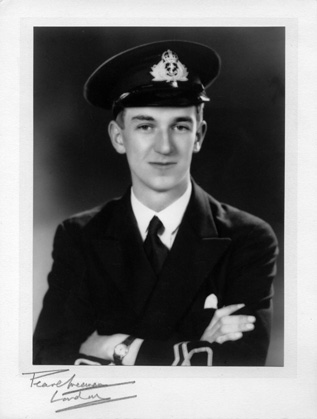 Sara’s husband, Courtenay Wright, in the dress uniform of the Royal Navy. The picture was taken shortly before he sailed to Omaha Beach as a Radar Signal Officer aboard the HMS Apollo in 1944.