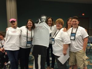 Eddie embraces Clare O'Donoghue, Jamie Freveletti, Charlaine Harris, and me