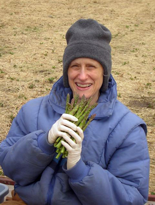 Sara just finished picking new asparagus on the Pendleton farm near Lawrence, KS.