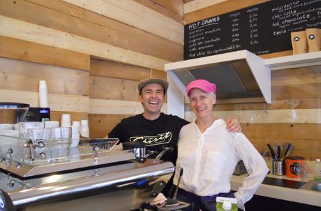 Sara with the Coffee Pirates in Vienna doing research for Critical Mass.